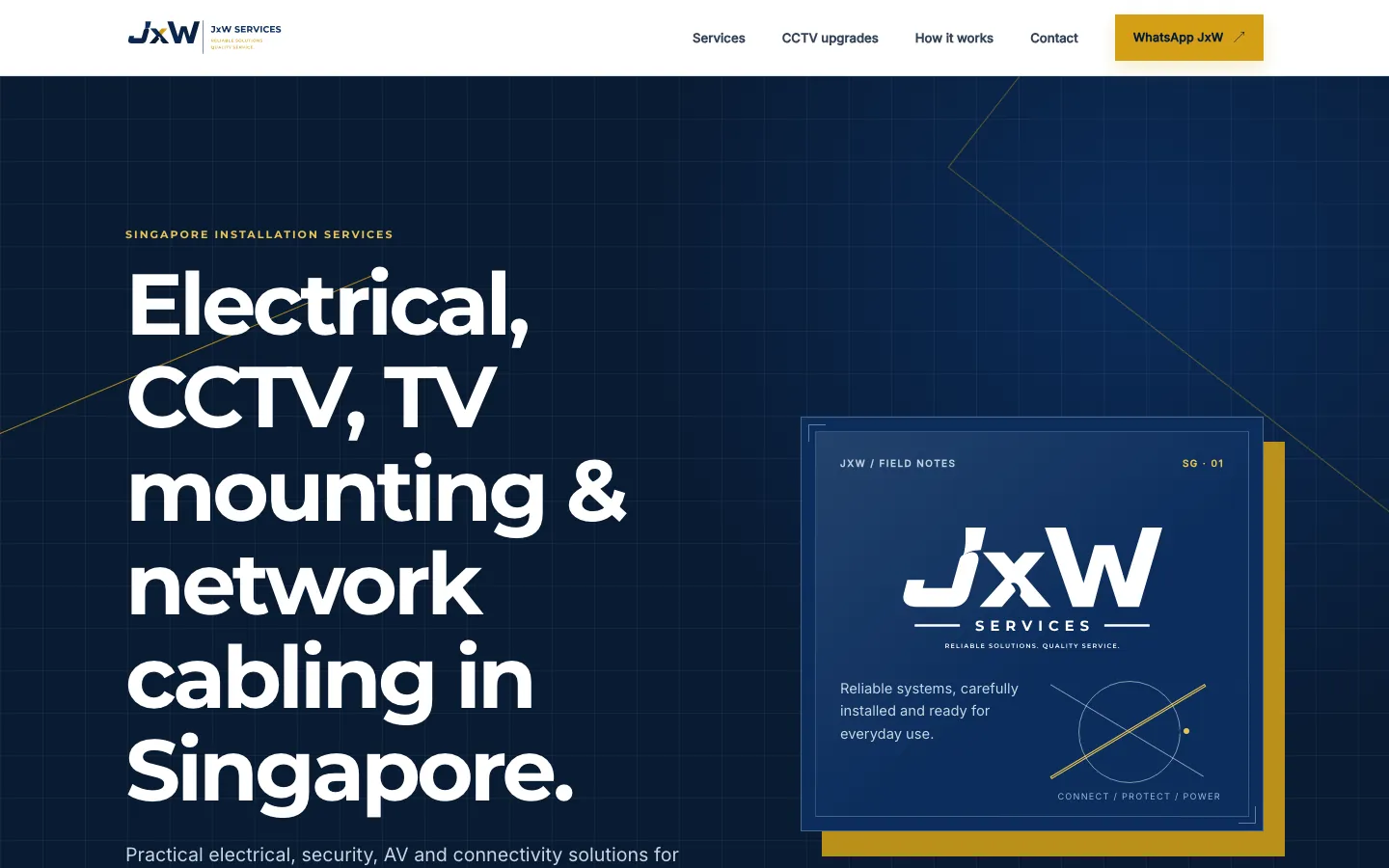 Desktop screenshot of the related JxW Services home page, showing its service-focused business layout